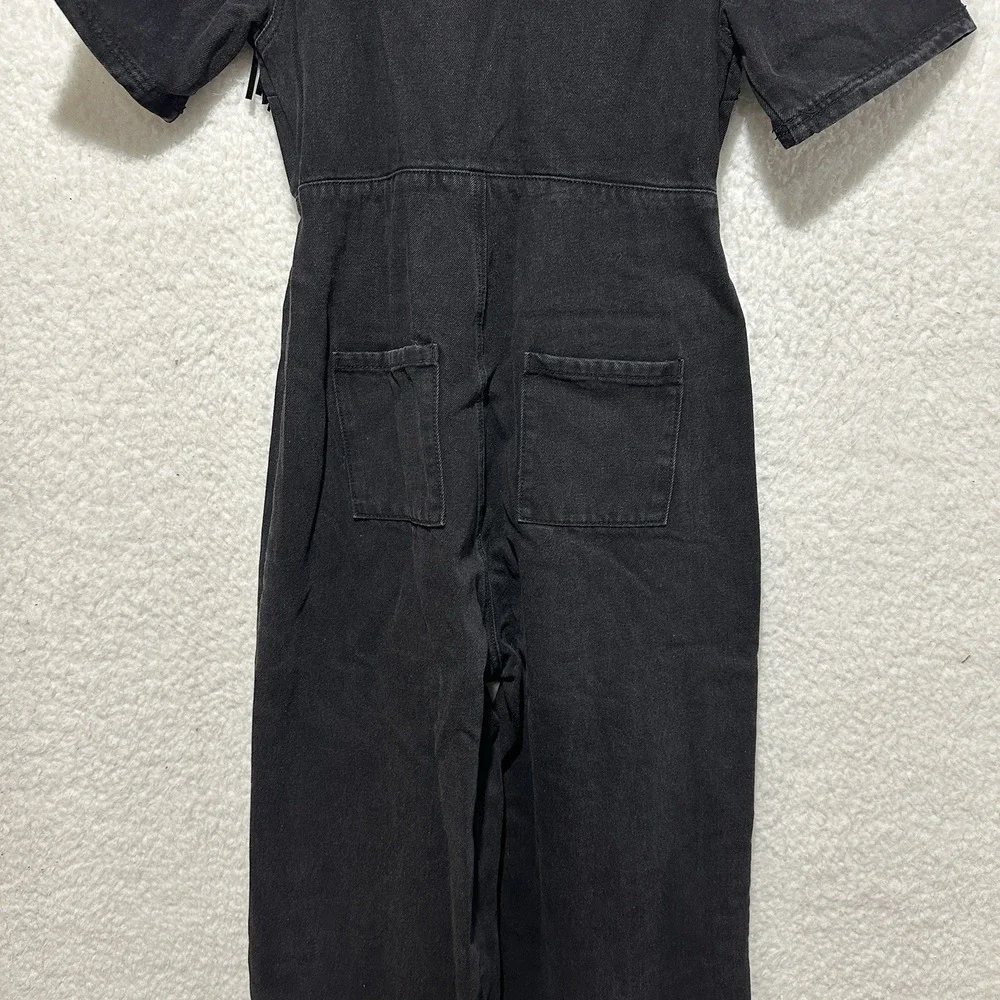 Nasty Gal Collection Black Denim Fringe Detailing Zip Up Front Jumpsuit Sz US 4 - Picture 12 of 16